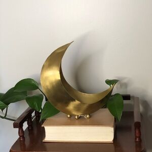Golden Metal Crescent Moon Catchall | Celestial Air Plant Holder & Nursery Decor